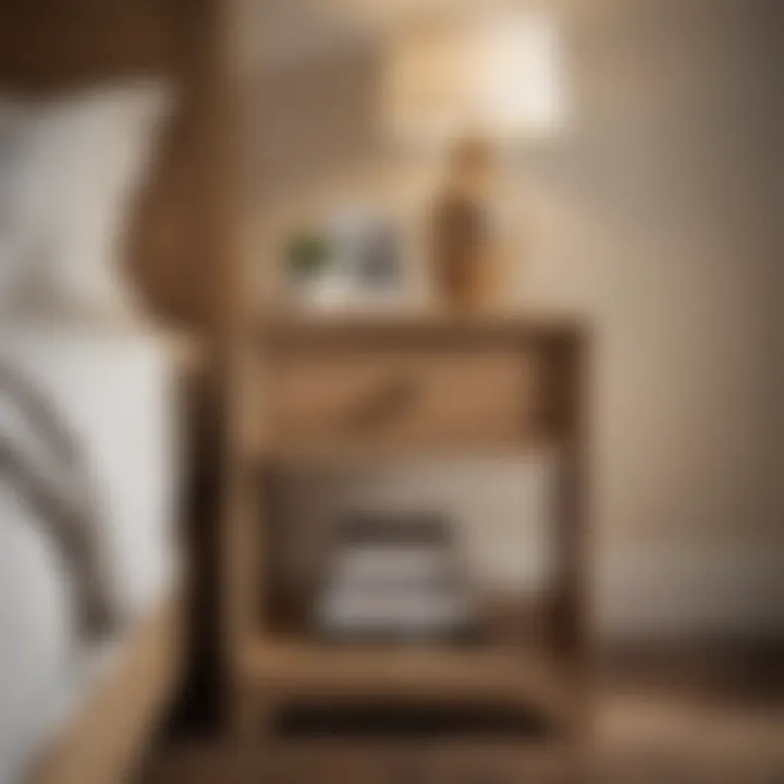 Stylish light wood nightstand with decorative elements