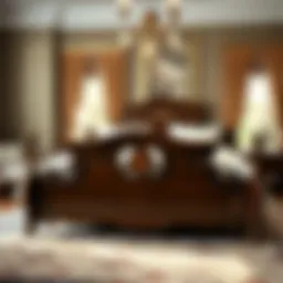 Elegant queen size sleigh bed with intricate woodwork