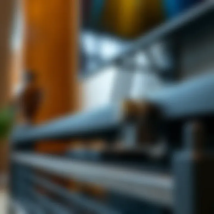 Close-up of metal TV stand detailing and craftsmanship