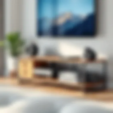 Metal TV stand showcasing functionality with accessories