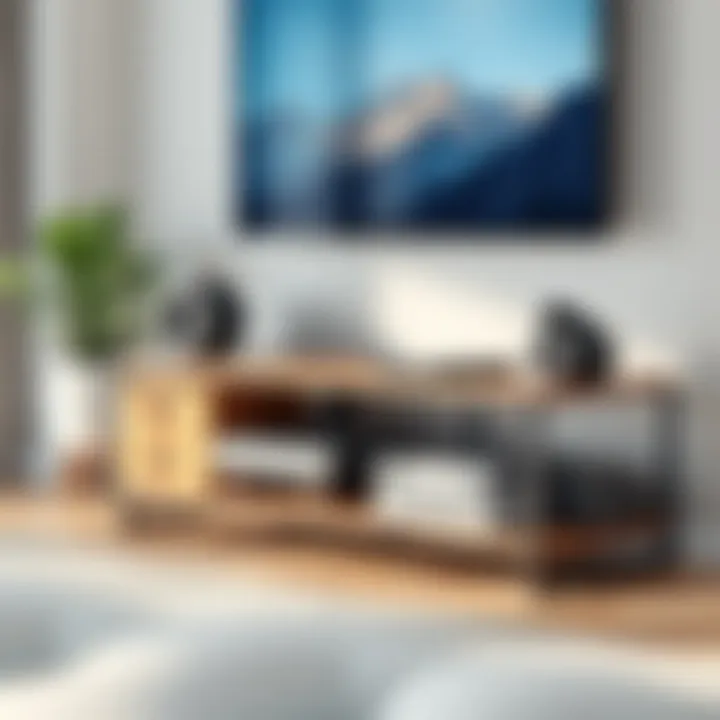 Metal TV stand showcasing functionality with accessories