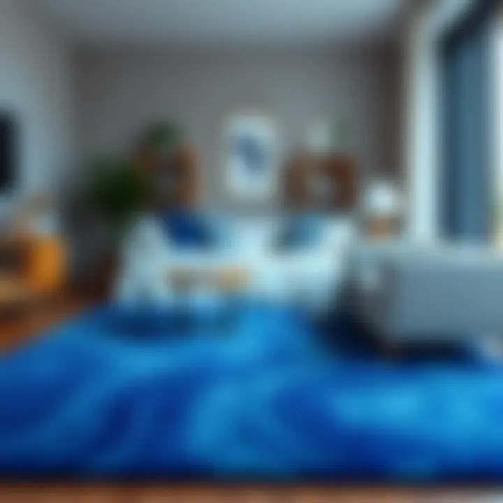 Elegant blue dorm rug enhancing a cozy living space