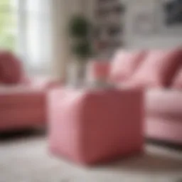 Stylish pink fabric storage cube in a modern living room