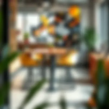 Elevated Table Integration in a Dynamic Workspace Versatile 20-inch high table used in a vibrant workspace