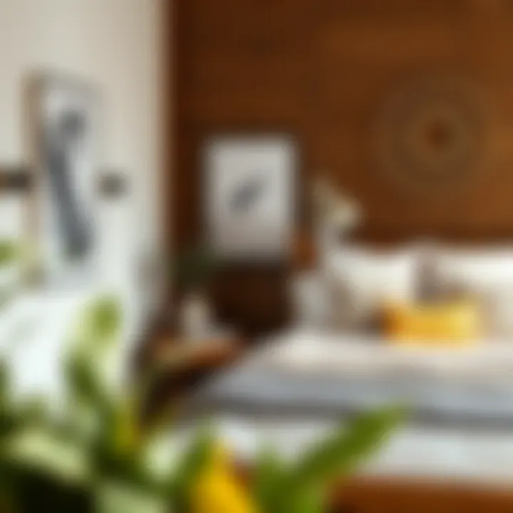 Stylish decor around a full bed enhancing room aesthetics