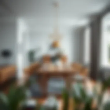 Elegant Scandinavian dining area with wooden furniture