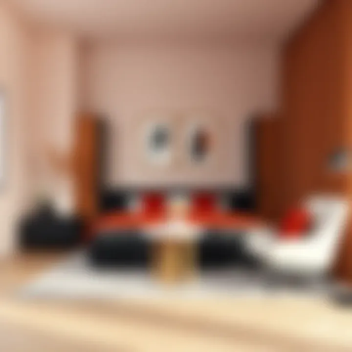 Contemporary bedroom featuring color-coordinated decor and a black bed