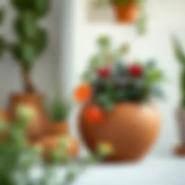Artistic Display of Plants in Terracotta An artistic display of a terracotta pot with vibrant plants illustrating design versatility