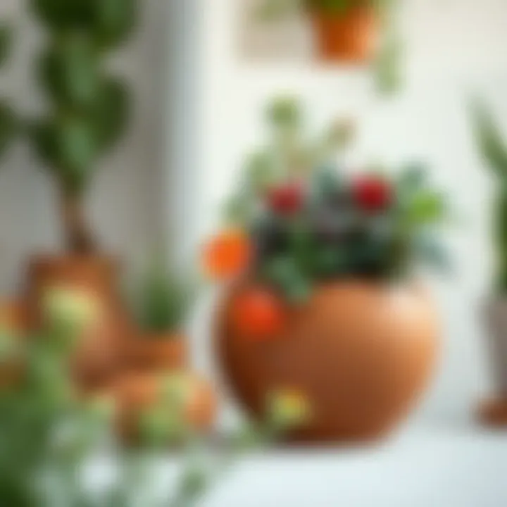 Artistic Display of Plants in Terracotta An artistic display of a terracotta pot with vibrant plants illustrating design versatility