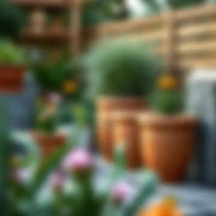 Terracotta Pots in Garden Landscape A well-designed garden landscape featuring terracotta pots as focal points