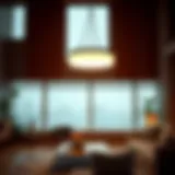 Elegant short wide lamp illuminating a modern living room