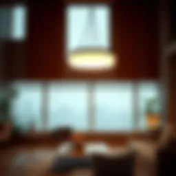 Elegant short wide lamp illuminating a modern living room