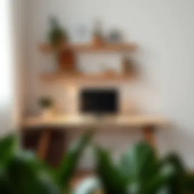 Short wide lamp styled on a minimalist desk