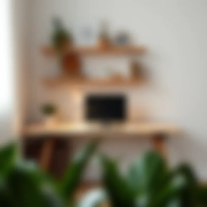 Short wide lamp styled on a minimalist desk