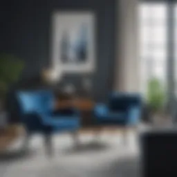 Elegant blue chair set in a modern living room