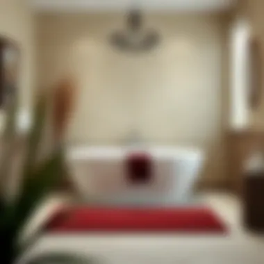 Burgundy contour bath rug enhancing bathroom ambiance