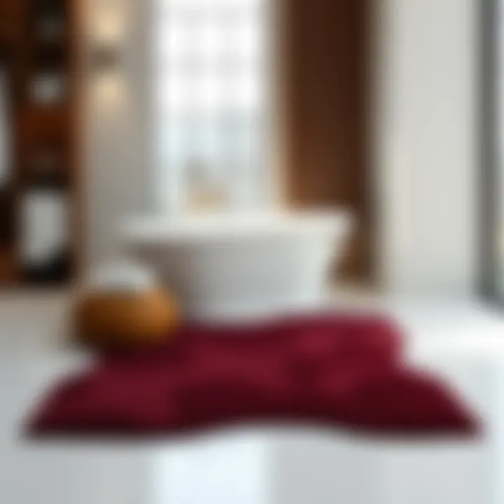 Elegant design of a burgundy contour bath rug
