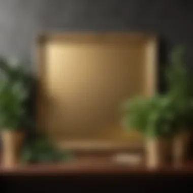 A vintage gold framed bulletin board styled with lush greenery