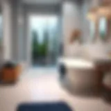 Elegant navy blue bath runner enhancing bathroom decor