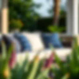 Elegant Nautica outdoor cushions arranged on a patio sofa