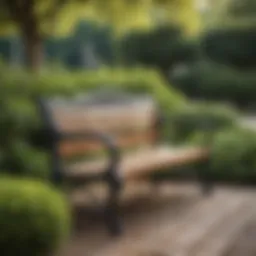 Elegant park bench in a landscaped garden setting