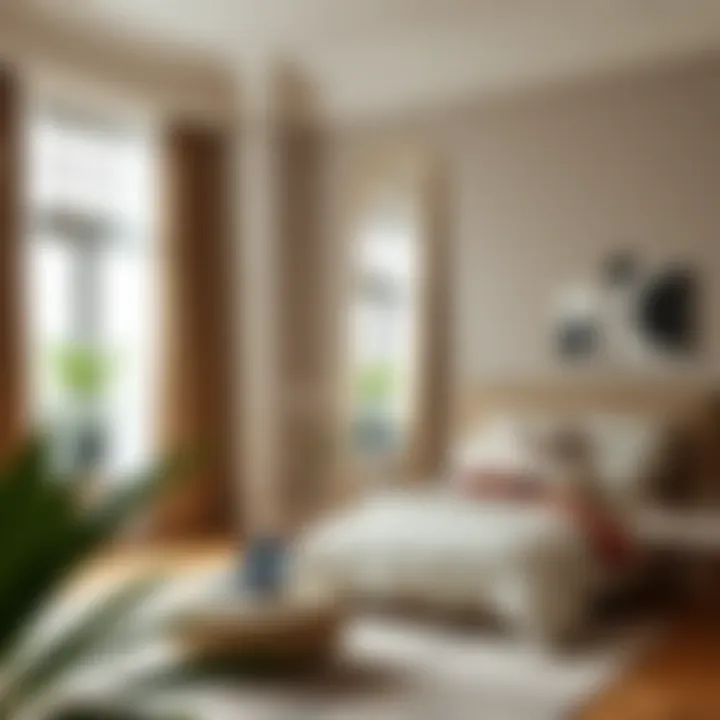 Cozy bedroom showcasing a tall leaning floor mirror