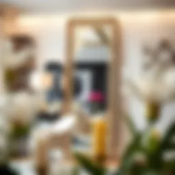 Elegant tall leaning mirror reflecting a chic interior