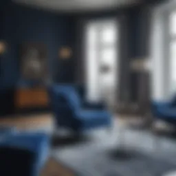 Elegant royal blue armchair in a modern living room setting