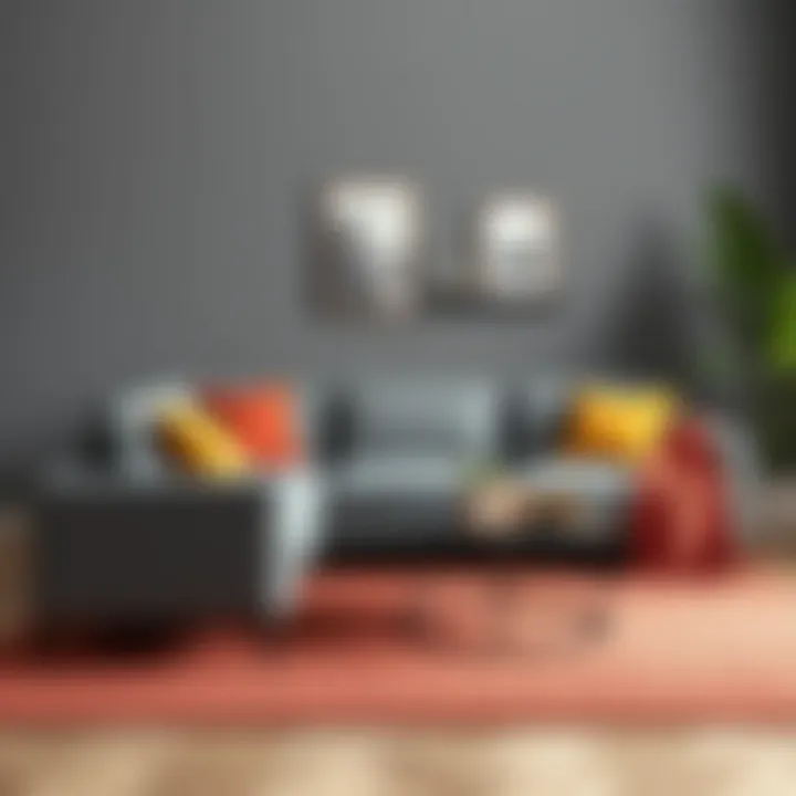 Elegant gray sectional couch paired with colorful accents