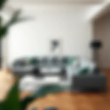 Stylish gray sectional couch in a minimalist interior design