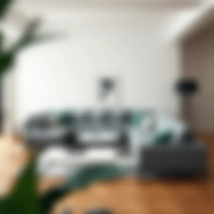 Stylish gray sectional couch in a minimalist interior design