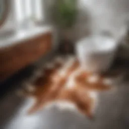 Luxurious cowhide bathroom rug in a modern bathroom setting