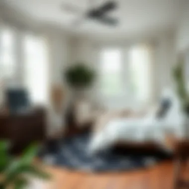 Cozy Bedroom Featuring Black and Grey Circle Rug Black and grey circle rug in a cozy bedroom with complementary decor