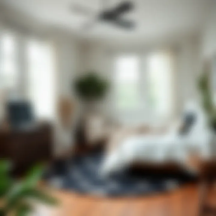 Cozy Bedroom Featuring Black and Grey Circle Rug Black and grey circle rug in a cozy bedroom with complementary decor