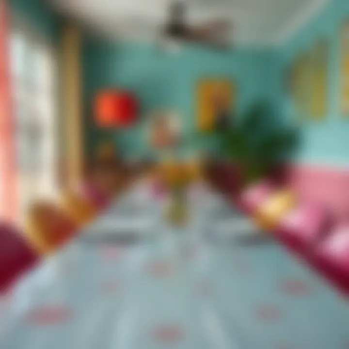 Vibrant Dining Setup with Plastic Tablecloths Vibrant plastic cloth tablecloths enhancing a dining setup