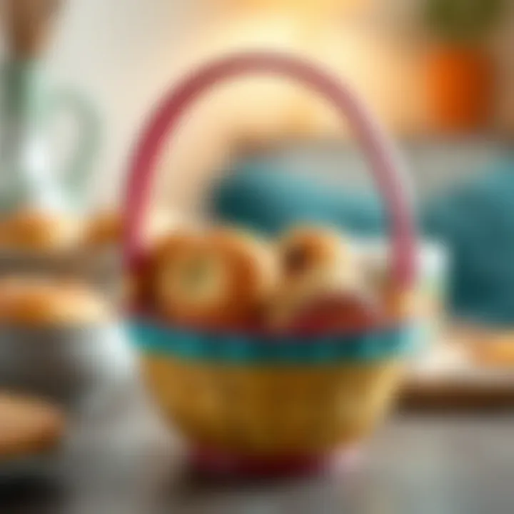 A vibrant small basket filled with assorted pastries, showcasing its role in food presentation.