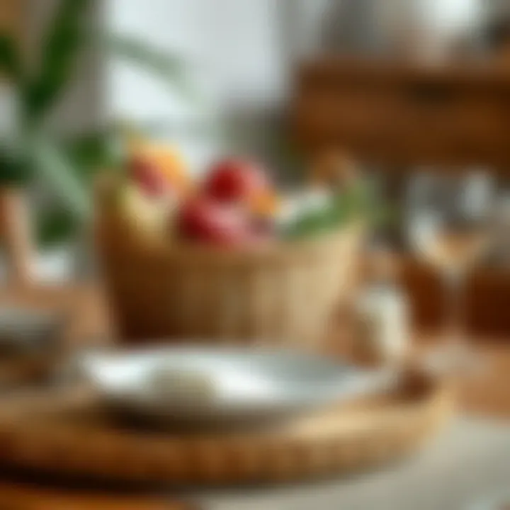 A stylish small food serving basket made from woven natural fibers, enhancing the dining experience.