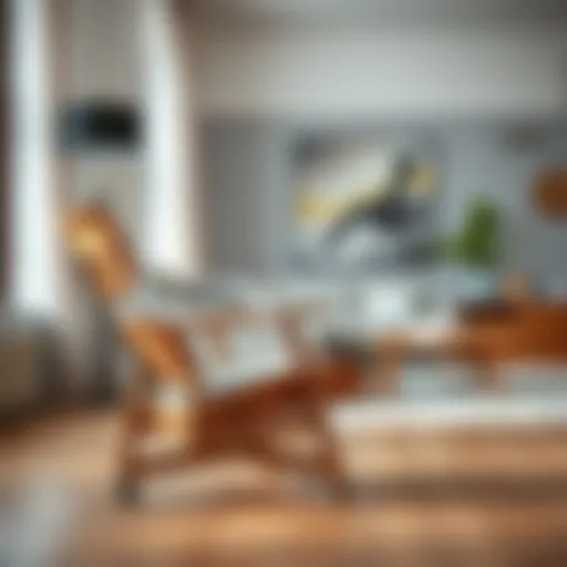 Elegant wooden lounge chair with wheels in a modern living room setting