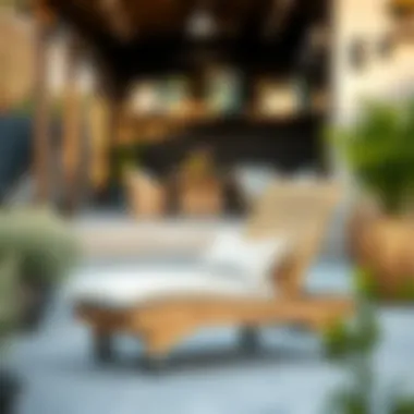 Wheeled Lounge Chair in Outdoor Patio Stylish wooden lounge chair on wheels in an outdoor patio environment