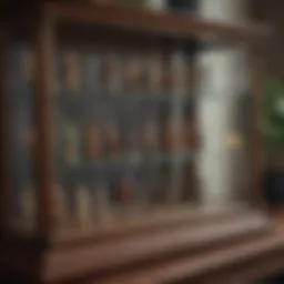 Elegant wooden display case showcasing figurines