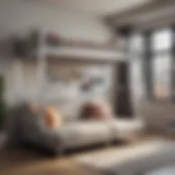 Modern loft bed with an integrated sofa beneath, showcasing space-saving design.