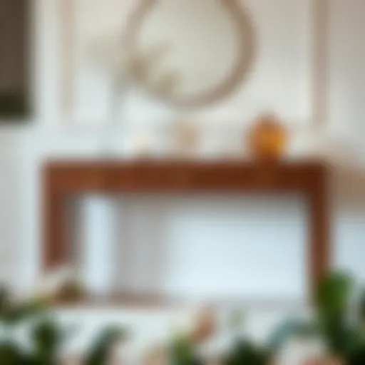 Elegant walnut and white console table showcasing its design and finish