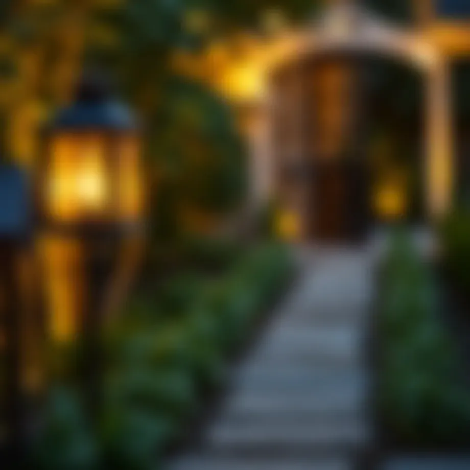 Elegant solar lantern illuminating a garden pathway