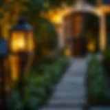 Elegant Solar Lantern in a Garden Elegant solar lantern illuminating a garden pathway