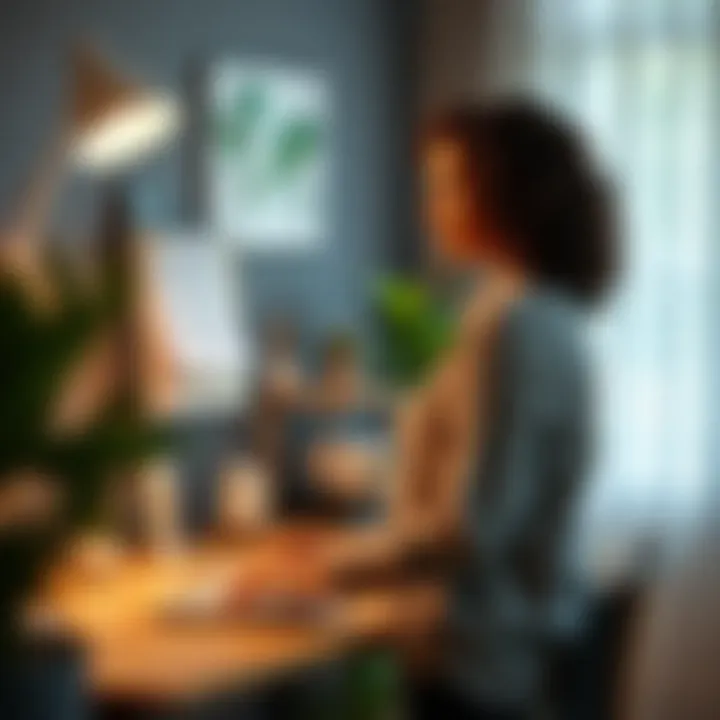 A health-conscious individual engaging in work at a standing desk, emphasizing well-being.