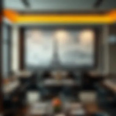 Large thematic wall art in a stylish restaurant