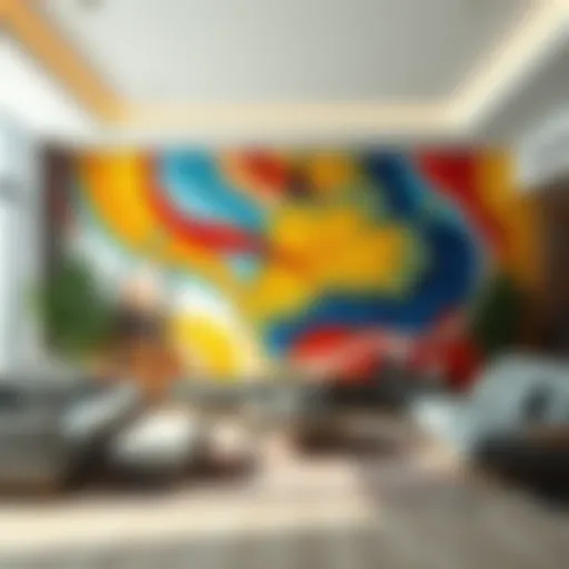 Vibrant Mural in Modern Living Space Vibrant mural enhancing a modern living room