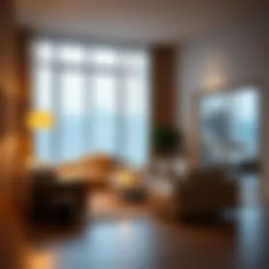 Modern Living Room with Touch Dimmable Floor Lamp A modern living room featuring a touch dimmable floor lamp casting warm light.