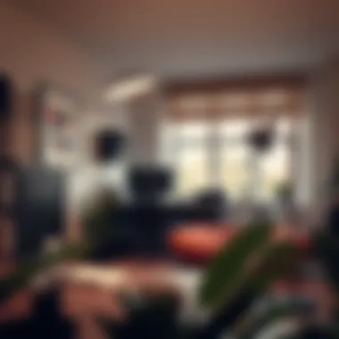 Workspace Enhanced by Touch Dimmable Floor Lamp A well-organized workspace featuring a touch dimmable floor lamp that enhances productivity.