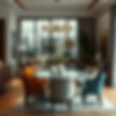 Elegant dining area featuring a mix of textures and styles in furniture